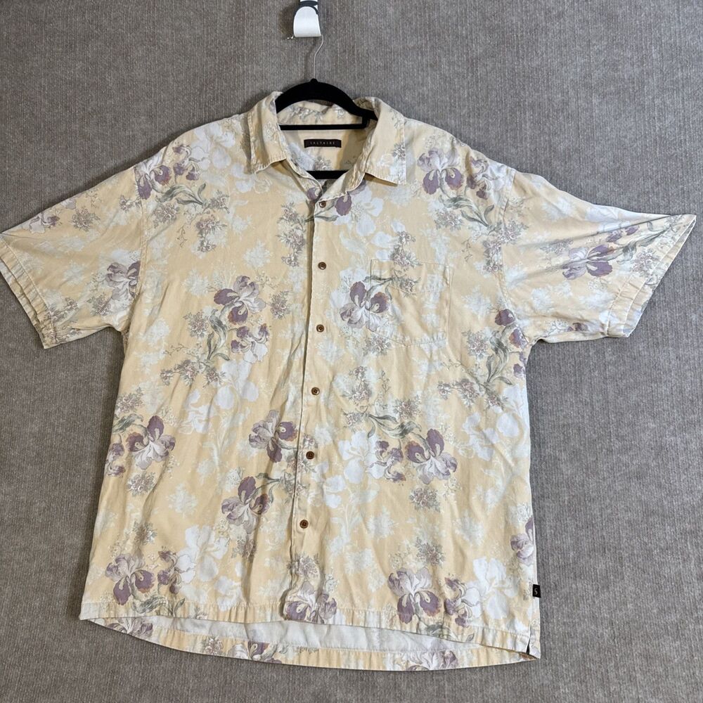 Saltaire Shirt Men Large Peach‎ Silk Floral Short Sleeve Hawaiian Camp Summer
